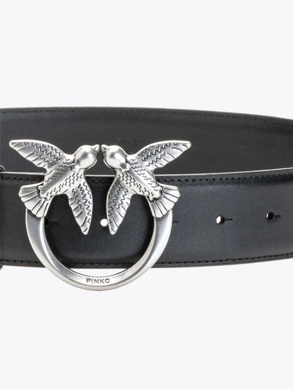 PINKO Cintura in Pelle con Fibbia Nero Argento Sostegno trimestrale