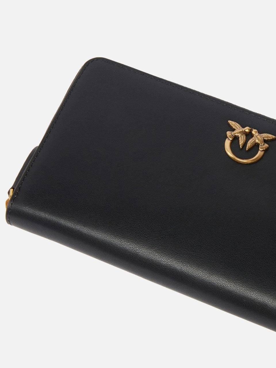 PINKO Portafoglio Zip Around in Pelle Nero In vendita