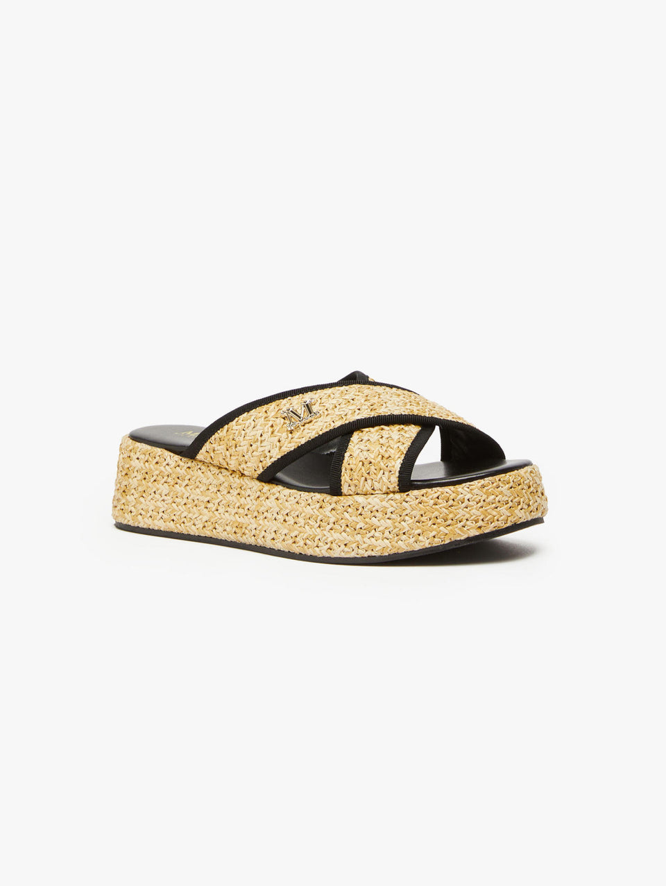 MAX MARA LEISURE Sandali con Zeppa e Fascia Incrociata in Rafia Beige Moda