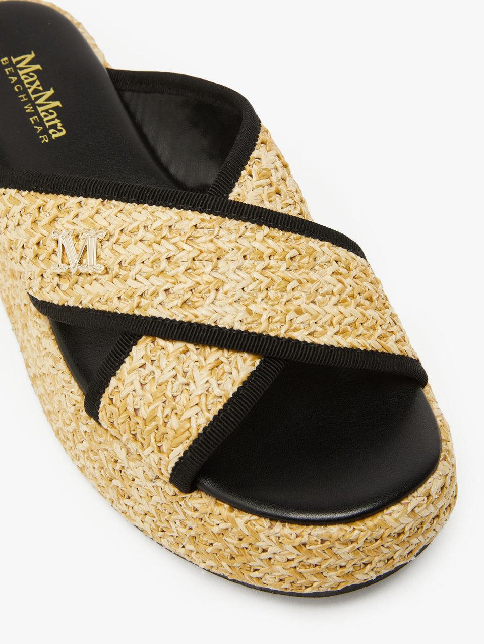 MAX MARA LEISURE Sandali con Zeppa e Fascia Incrociata in Rafia Beige Moda