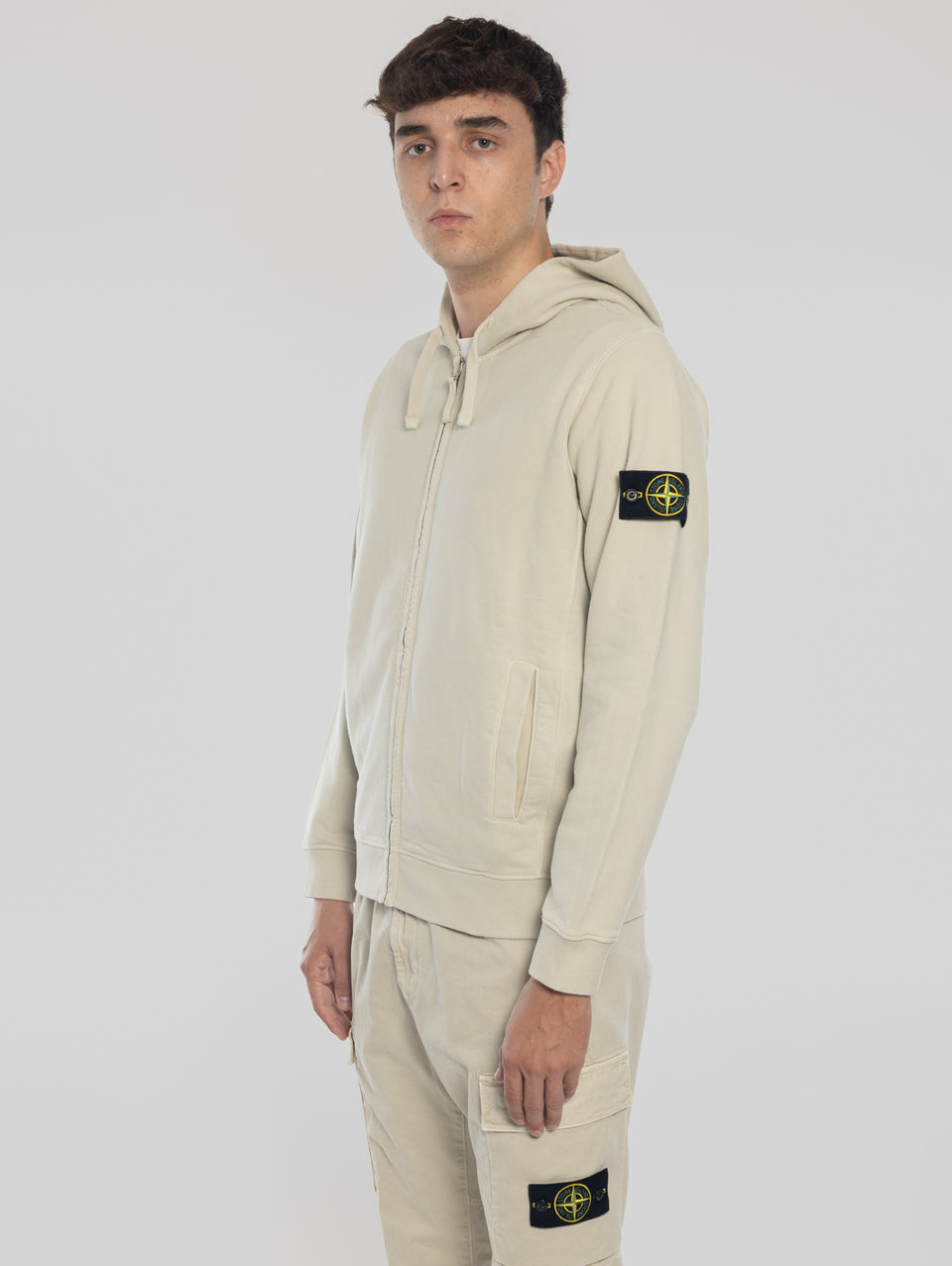 STONE ISLAND Felpa Full Zip in Cotone Organico Stucco Only for today