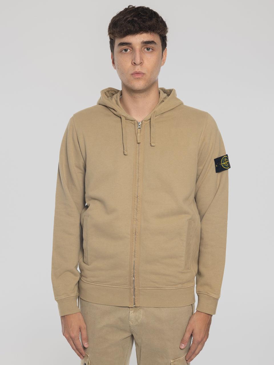STONE ISLAND Felpa Full Zip in Cotone Organico Biscotto Offerta speciale della fabbrica