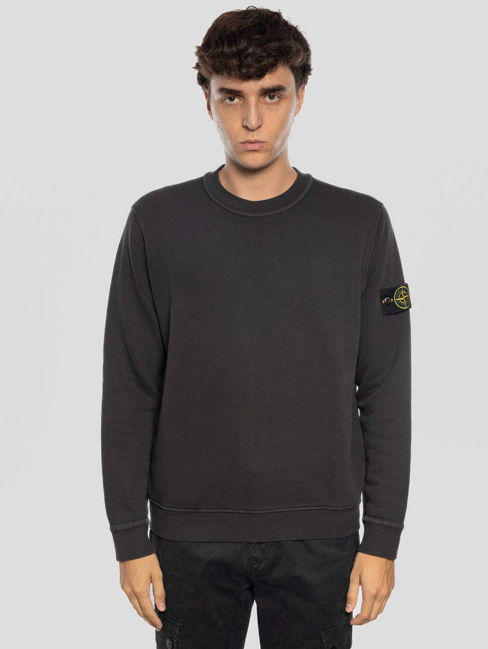 STONE ISLAND Felpa Girocollo in Cotone Diagonale Grigio Discount Store per i nuovi prodotti