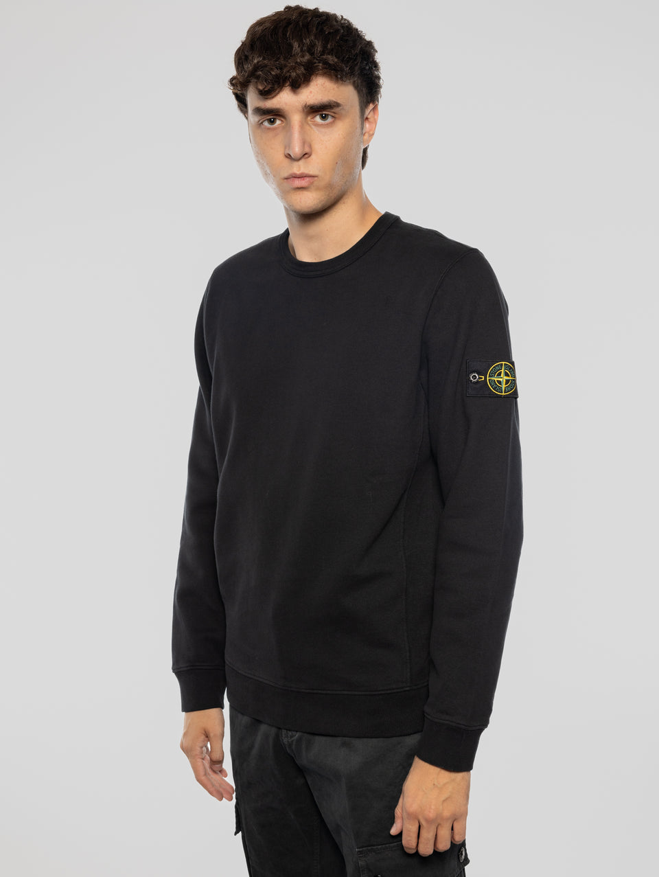 STONE ISLAND Felpa Girocollo in Cotone Nero Esporta salva