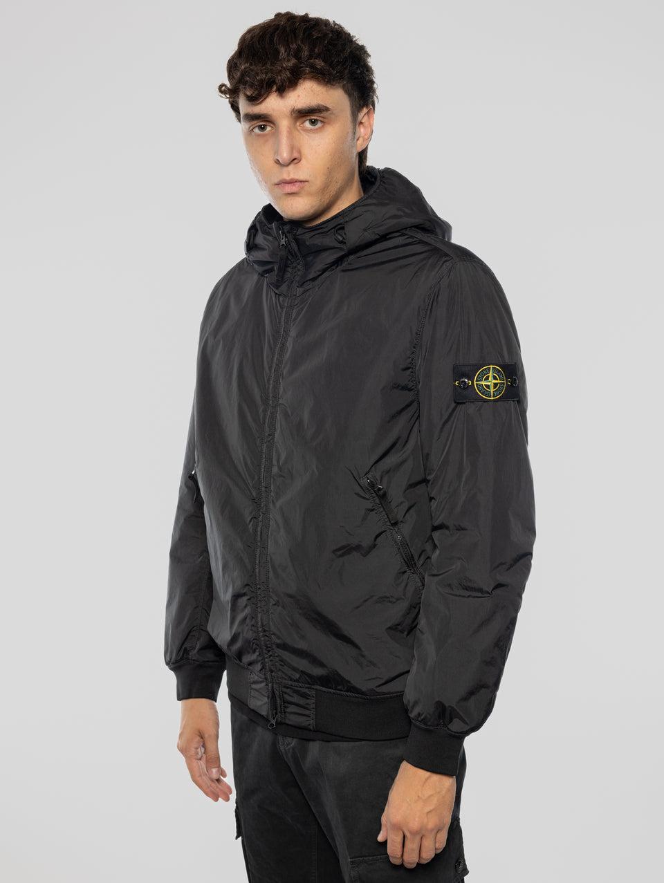 STONE ISLAND Giacca con Cappuccio in Nylon Crinkle Nero Black Friday Prezzi