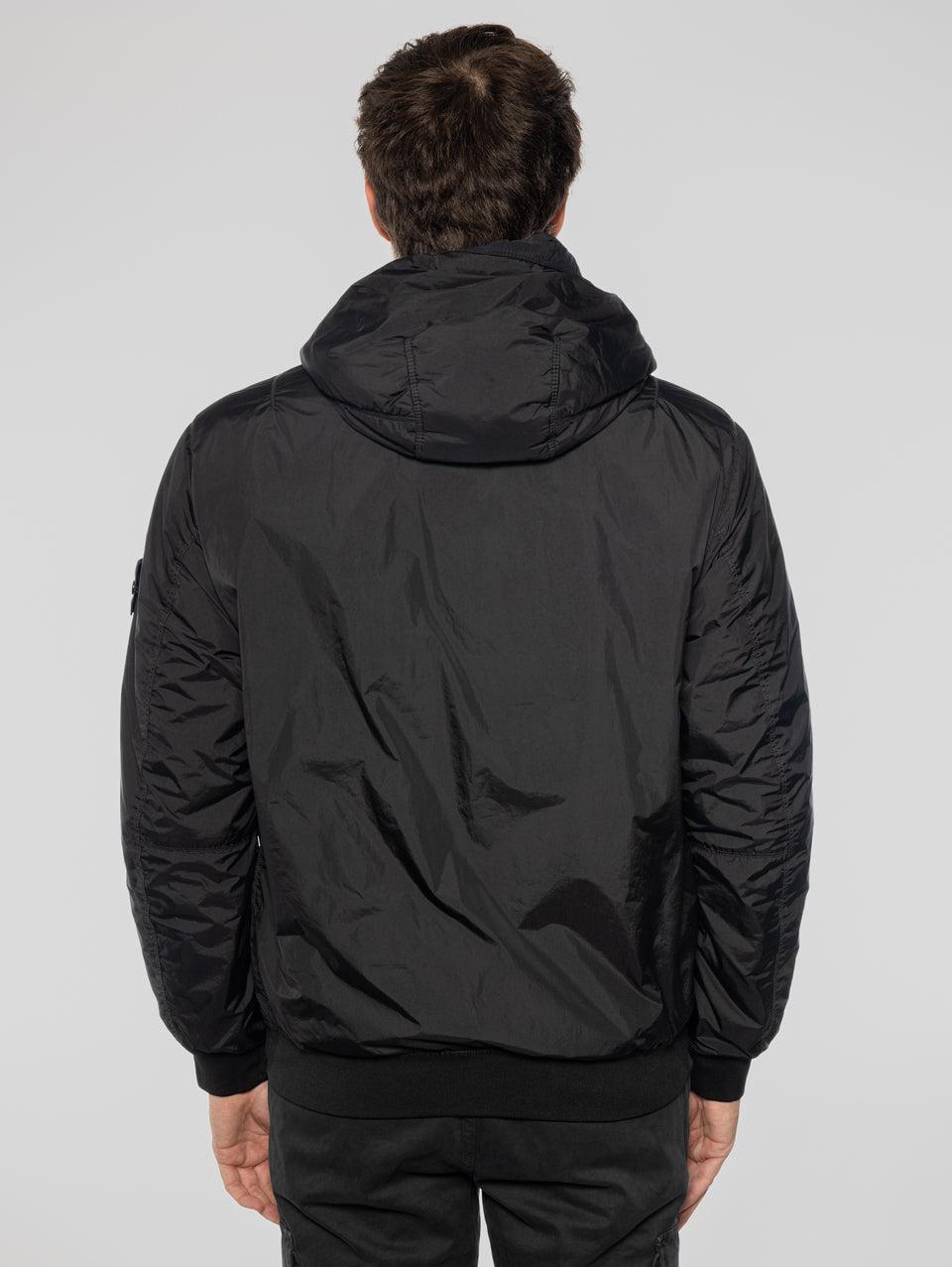 STONE ISLAND Giacca con Cappuccio in Nylon Crinkle Nero Black Friday Prezzi