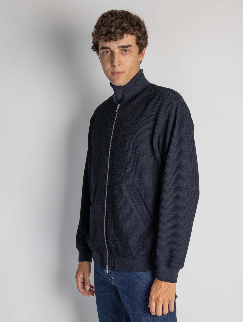 BARENA VENEZIA Bomber in Maglia Intrecciata Tofolo Blu Italia