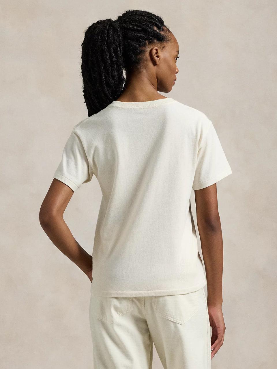 RALPH LAUREN T-shirt con Stampa Polo Bear Crema Sconto