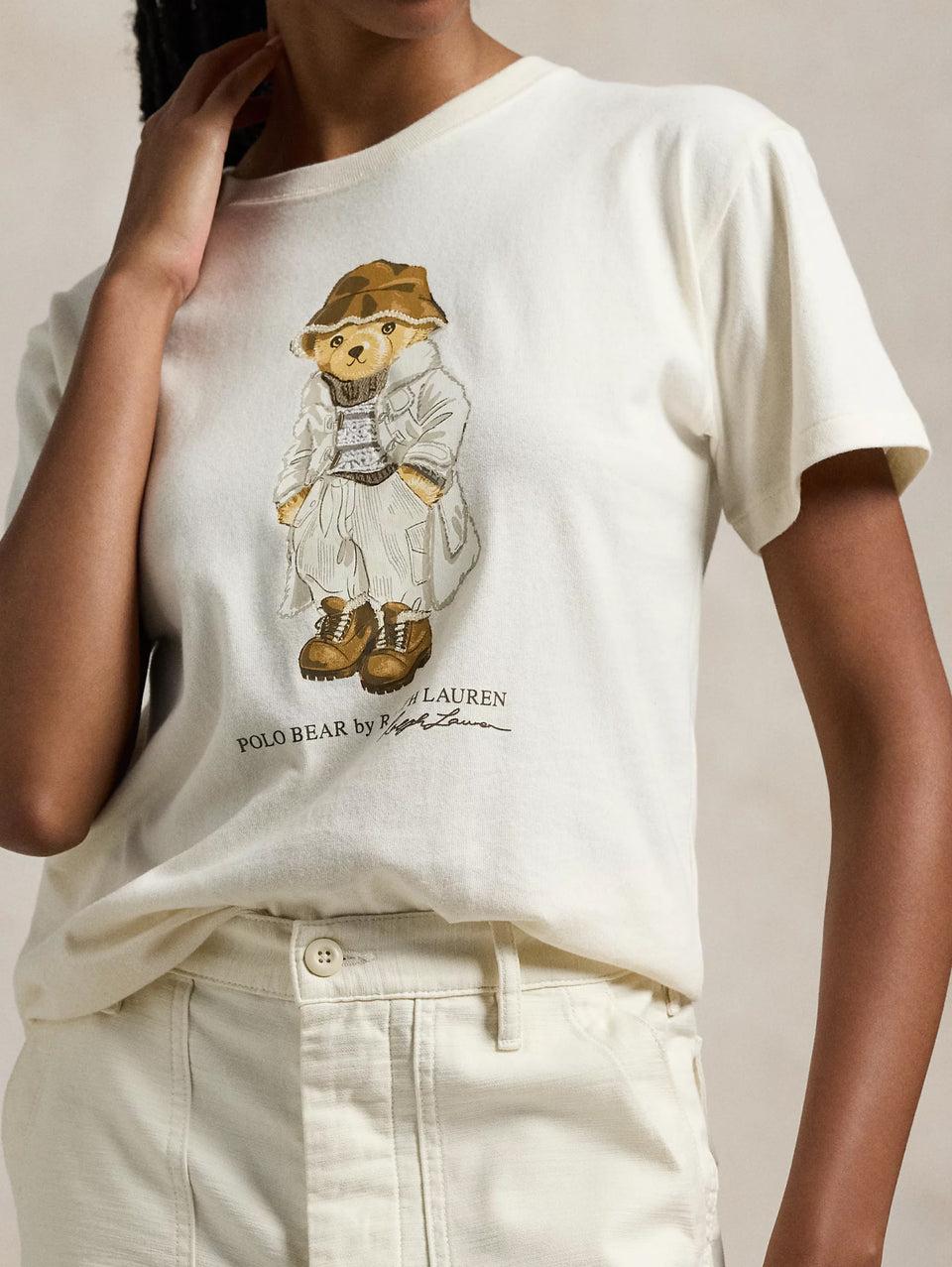 RALPH LAUREN T-shirt con Stampa Polo Bear Crema Sconto