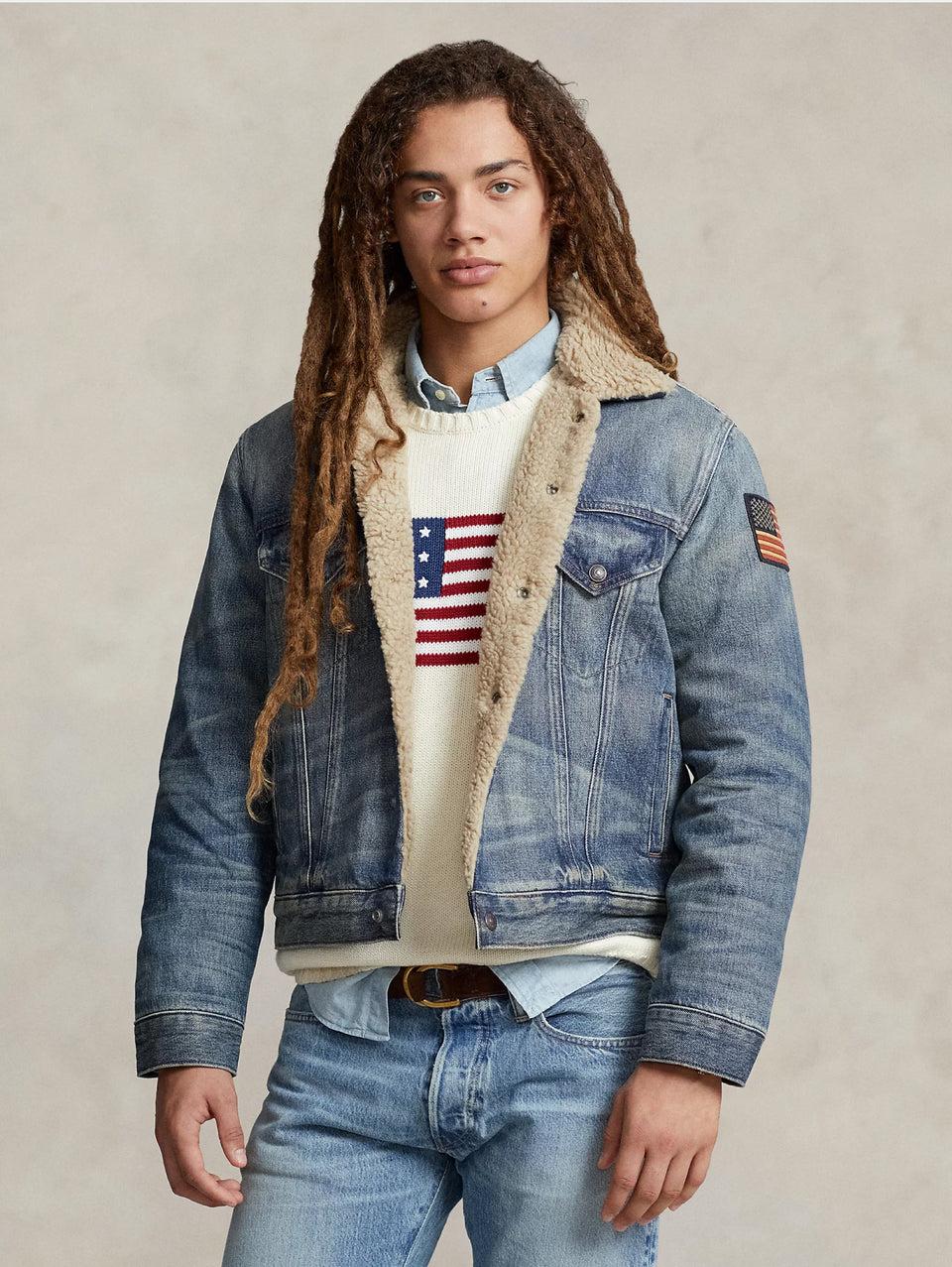 RALPH LAUREN Giacca in Denim con Fodera in Pile Blu In Vendita