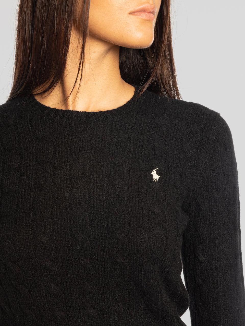 RALPH LAUREN Maglia a Trecce in Misto Cashmere Nero Vendita Calda