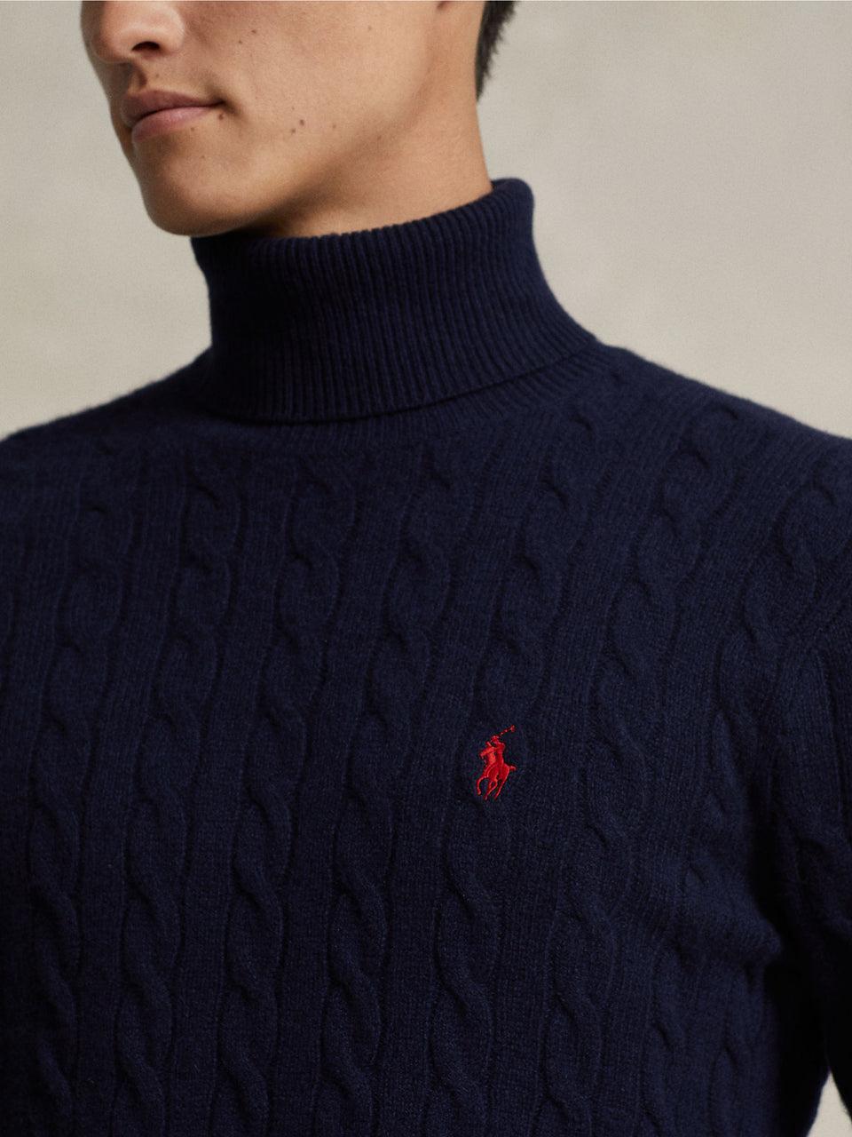 RALPH LAUREN Maglia Collo Alto a Trecce Blu Negozio