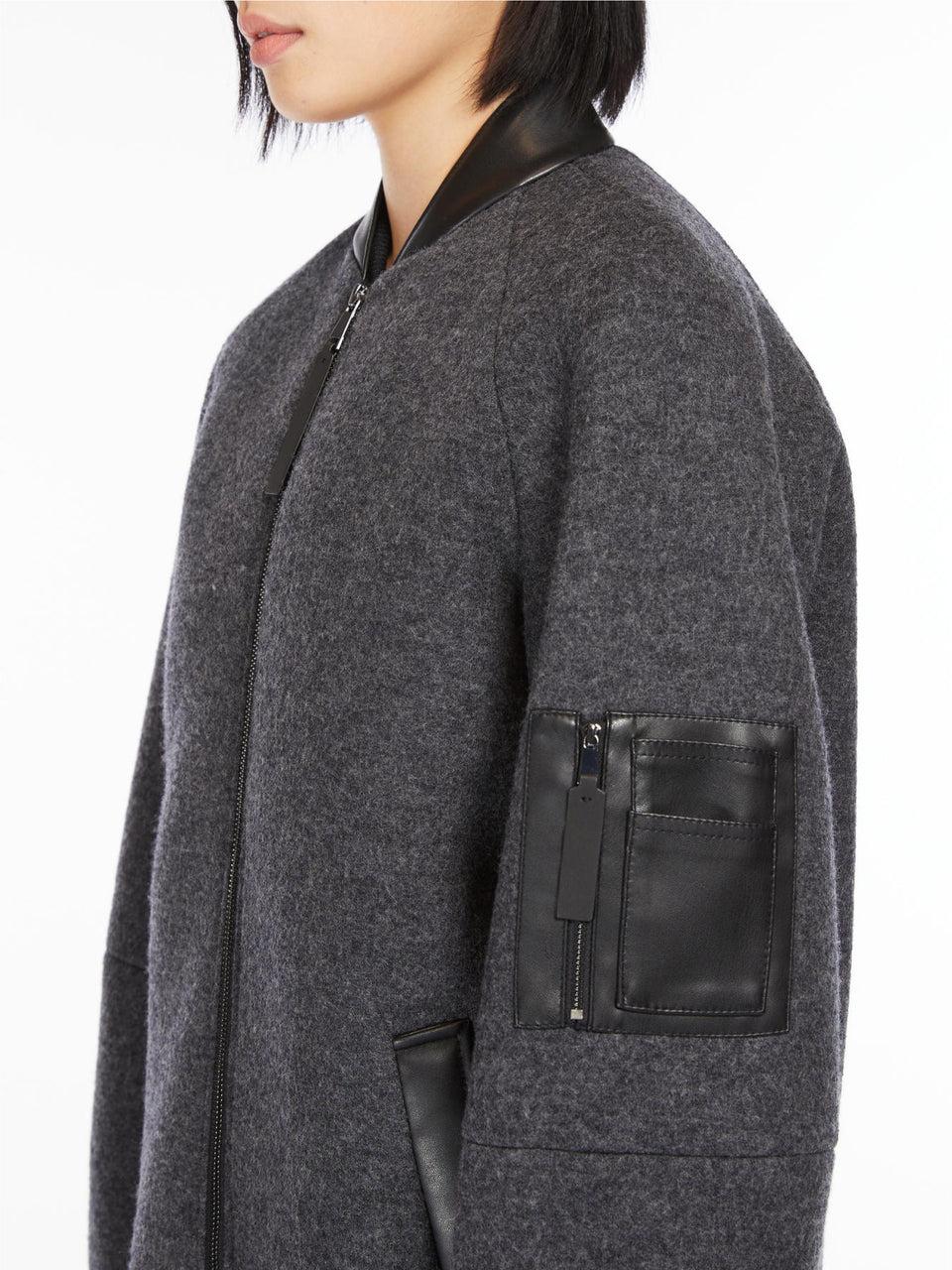 MAX MARA LEISURE Bomber in Lana con Dettagli in Jersey Grigio Nuova