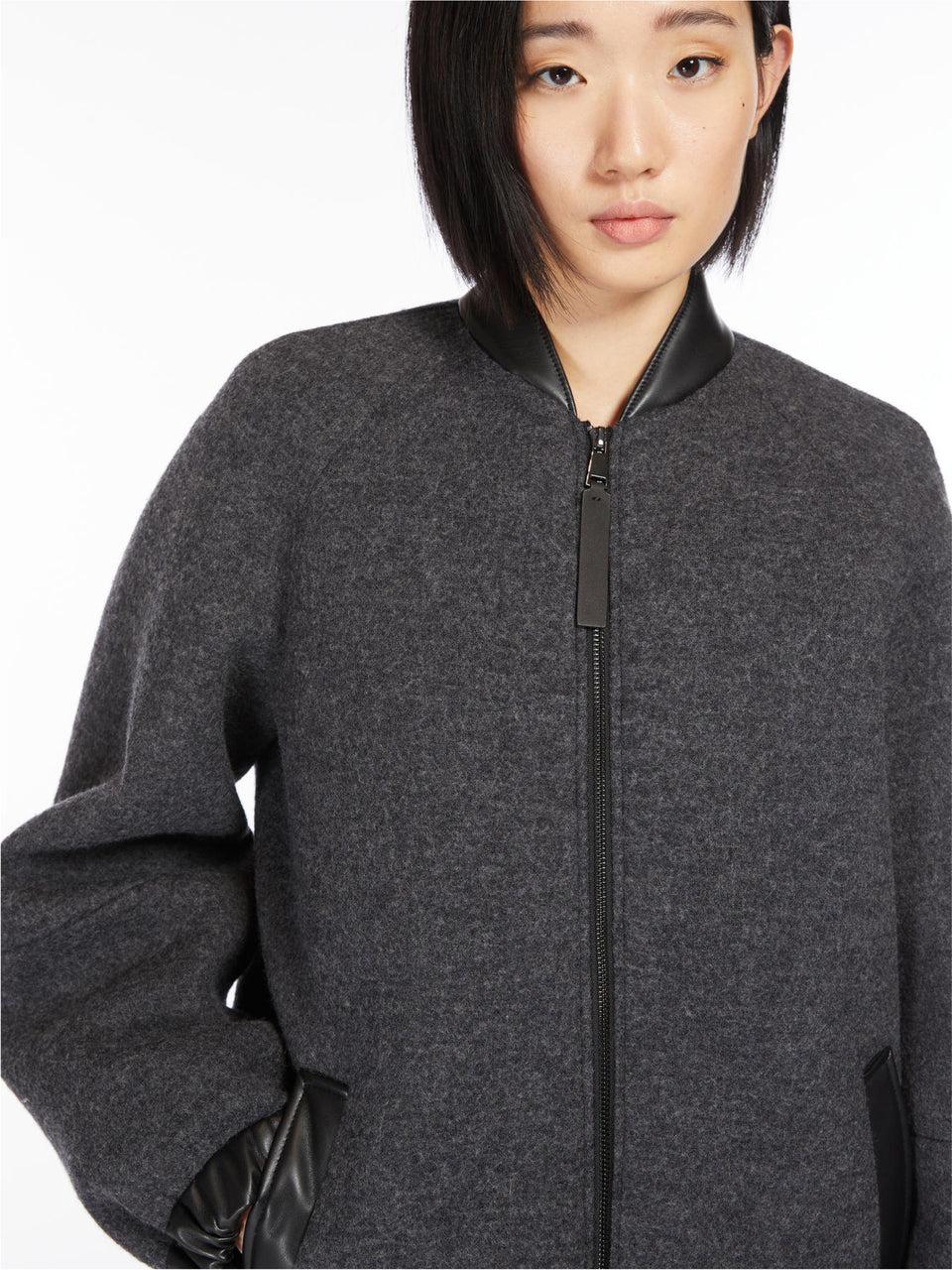 MAX MARA LEISURE Bomber in Lana con Dettagli in Jersey Grigio Nuova