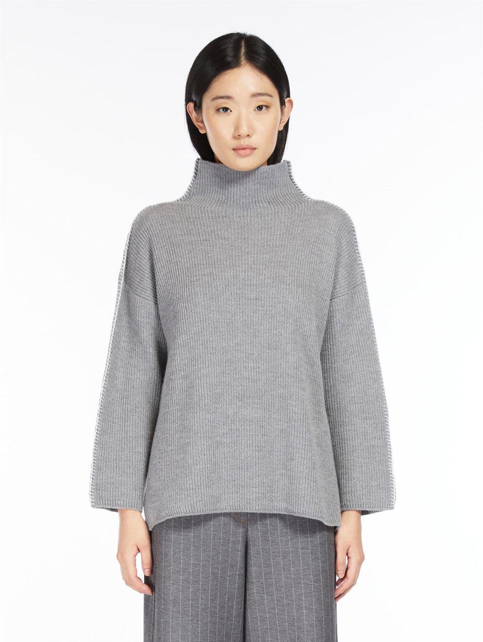 MAX MARA LEISURE Maglia in Lana con Collo a Cratere Grigio Black Friday