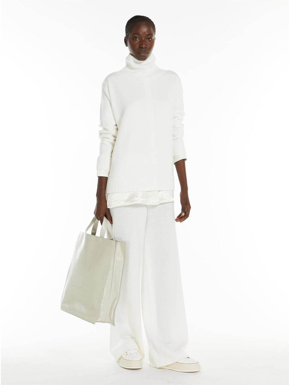 MAX MARA LEISURE Pantataloni Dritti in Pura Lana Bianco Offerta Pasqua