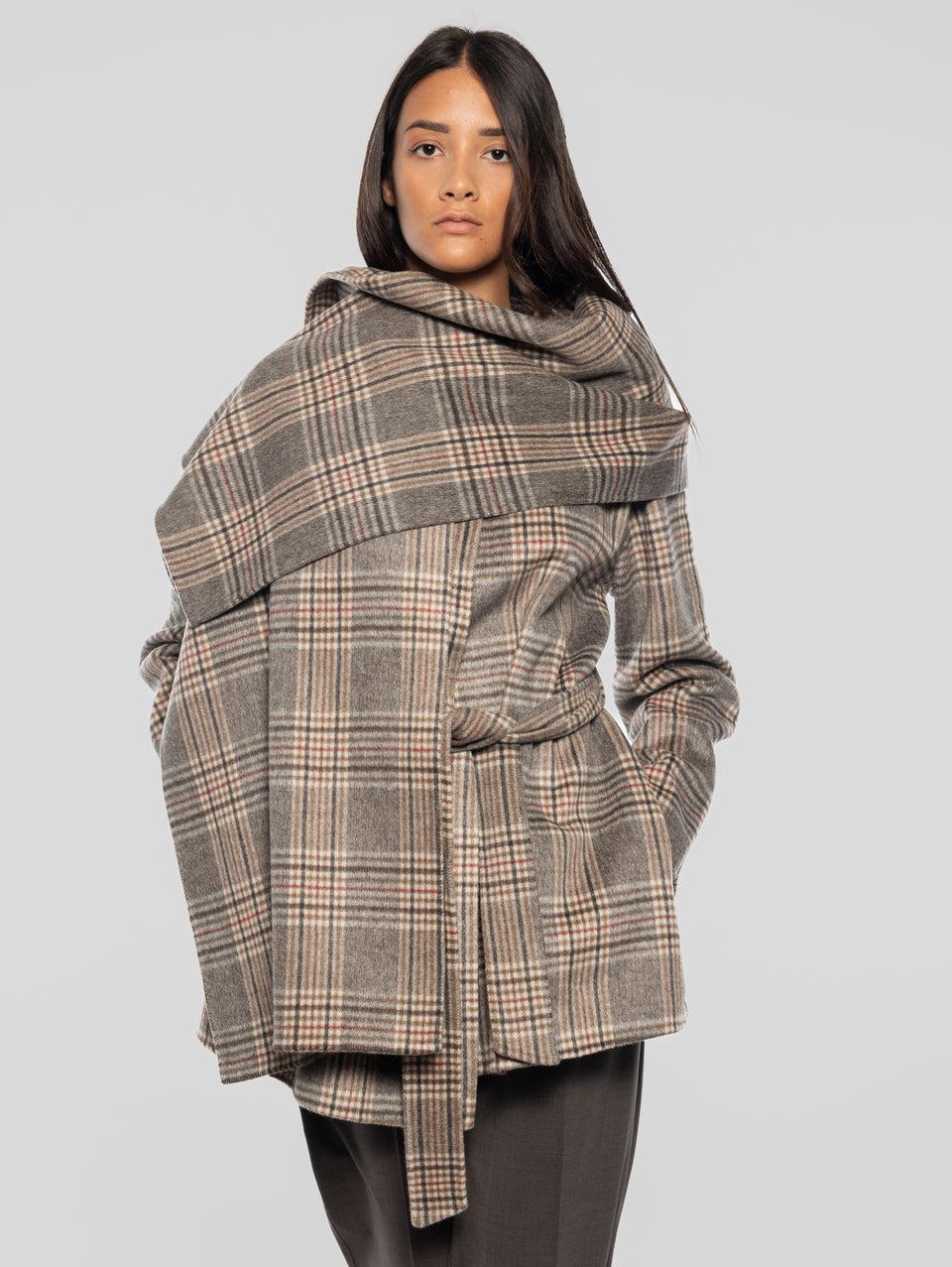 P.A.R.O.S.H. Cappotto Corto Check con Cintura Marrone Lightning offer
