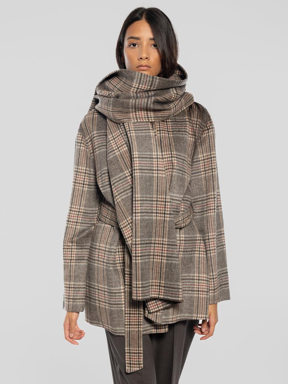 P.A.R.O.S.H. Cappotto Corto Check con Cintura Marrone Lightning offer