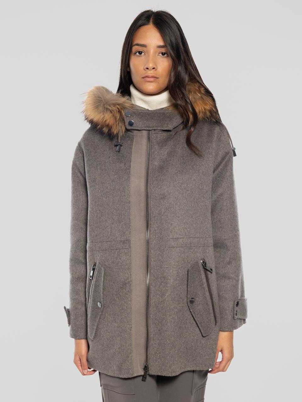 P.A.R.O.S.H. Cappotto con Cappuccio in Double di Lana Marrone Grandi sconti