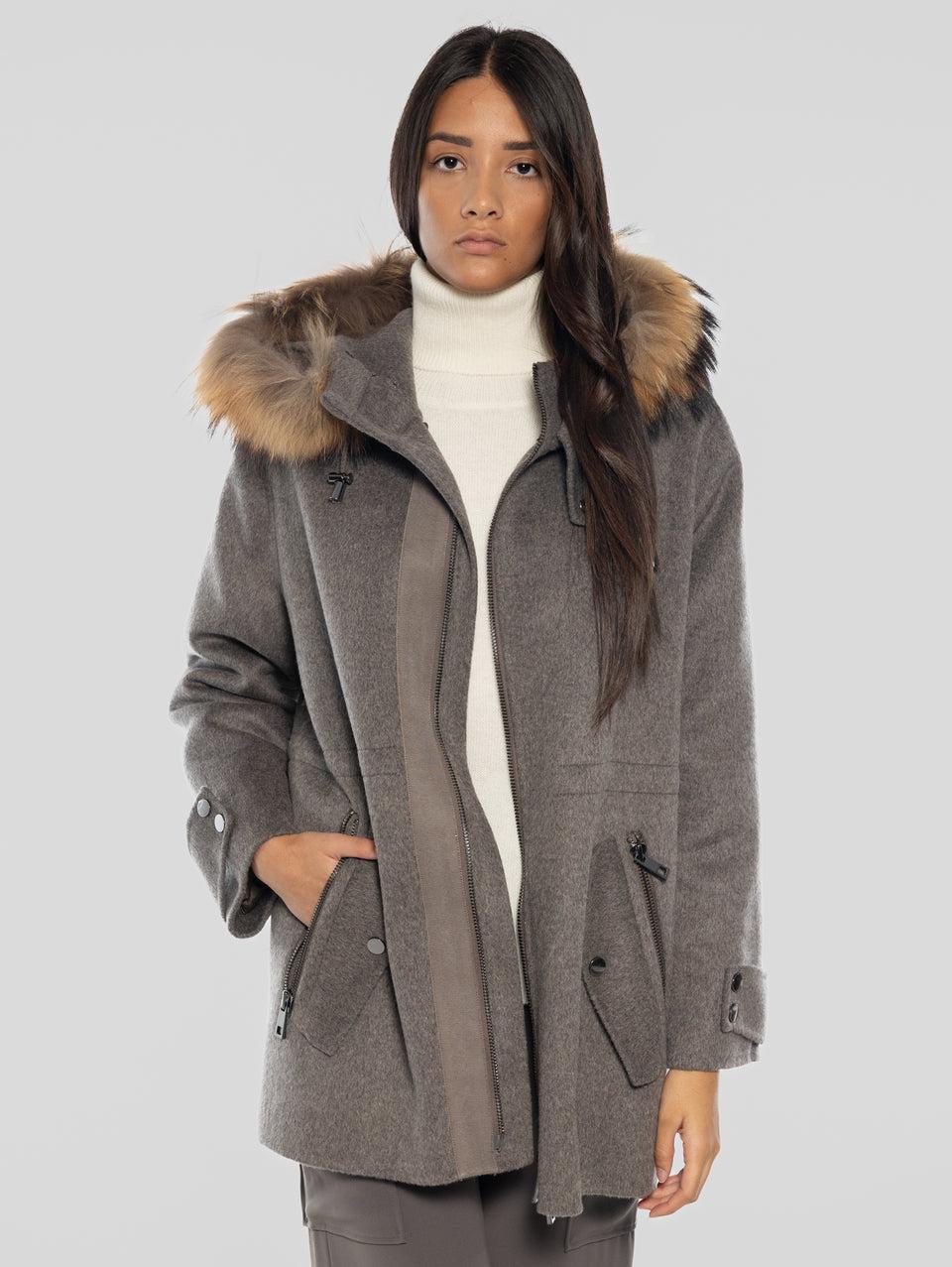 P.A.R.O.S.H. Cappotto con Cappuccio in Double di Lana Marrone Grandi sconti