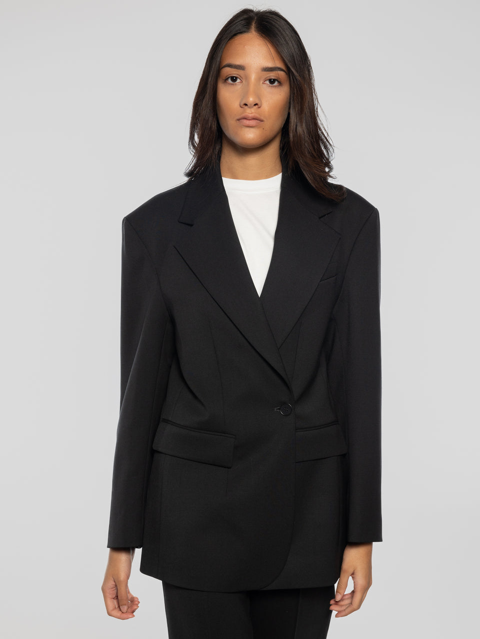 P.A.R.O.S.H. Giacca Oversize in Fresco Lana Nero Liquidazione