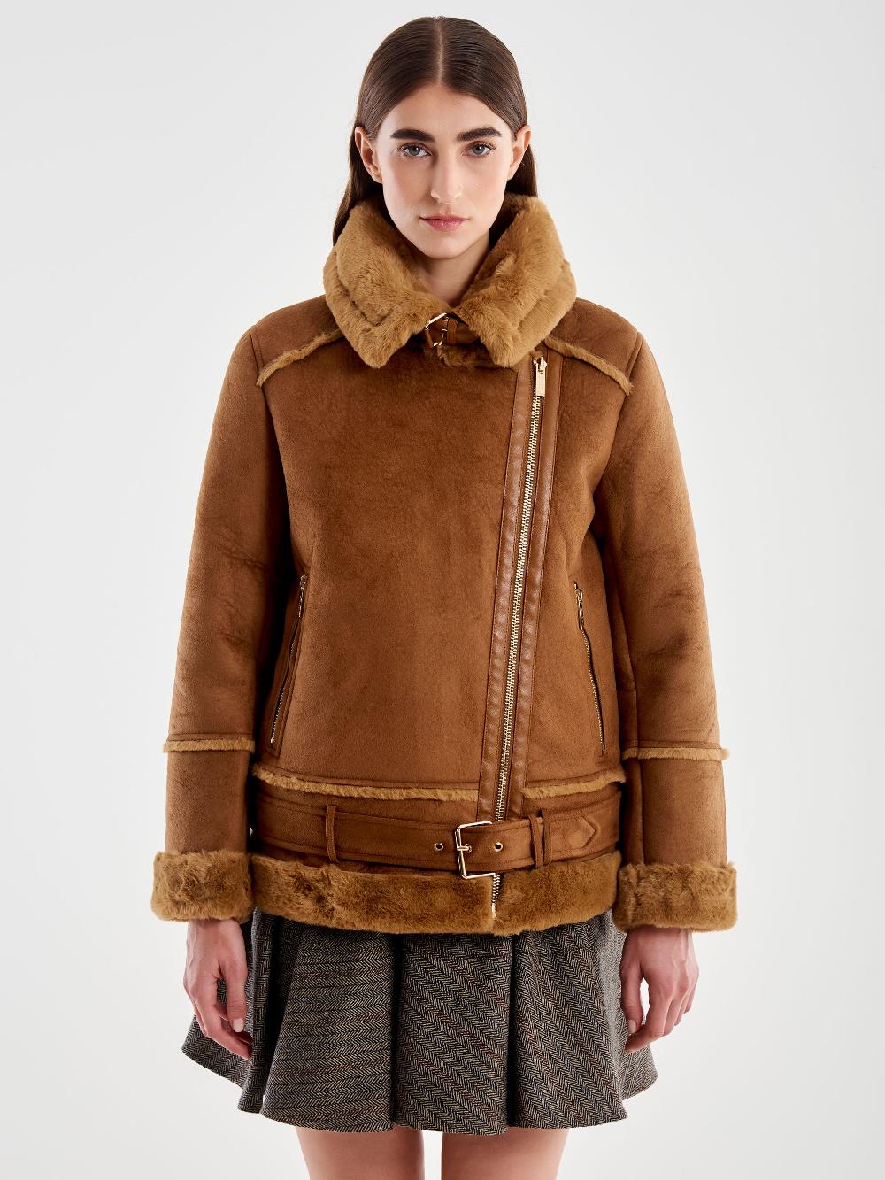 ﻿Vicolo Giubbotto Biker Oversized Scamosciato Cammello Offerta settimanale