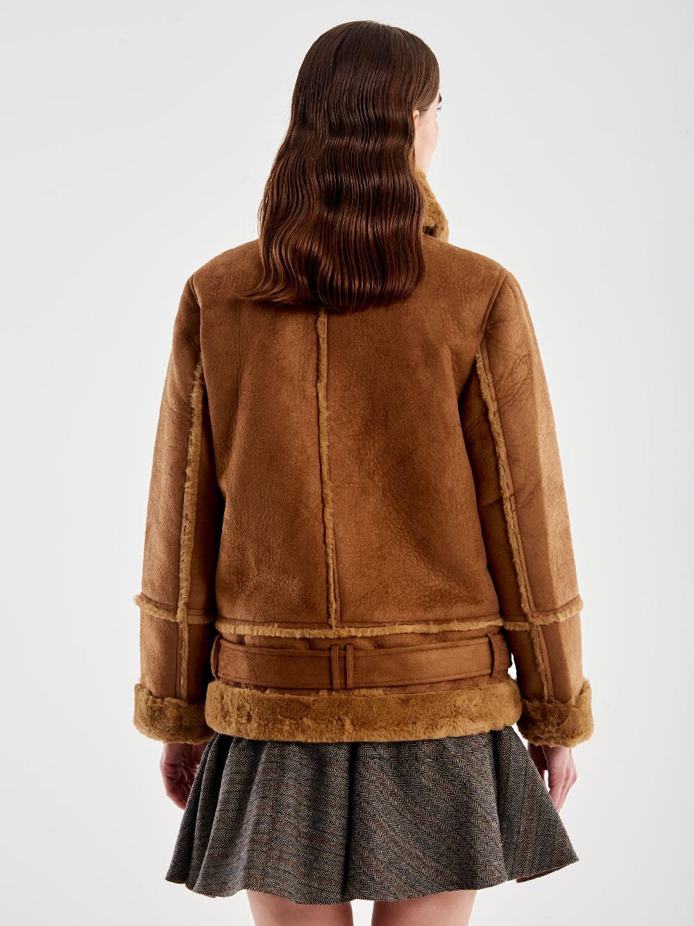 ﻿Vicolo Giubbotto Biker Oversized Scamosciato Cammello Offerta settimanale