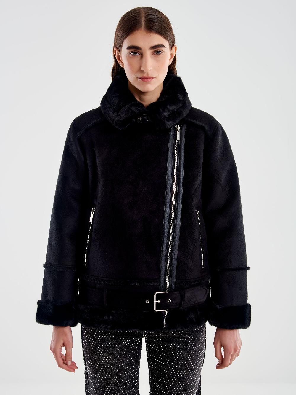 Vicolo Giubbotto Biker Oversized Scamosciato Nero Ultimi due giorni