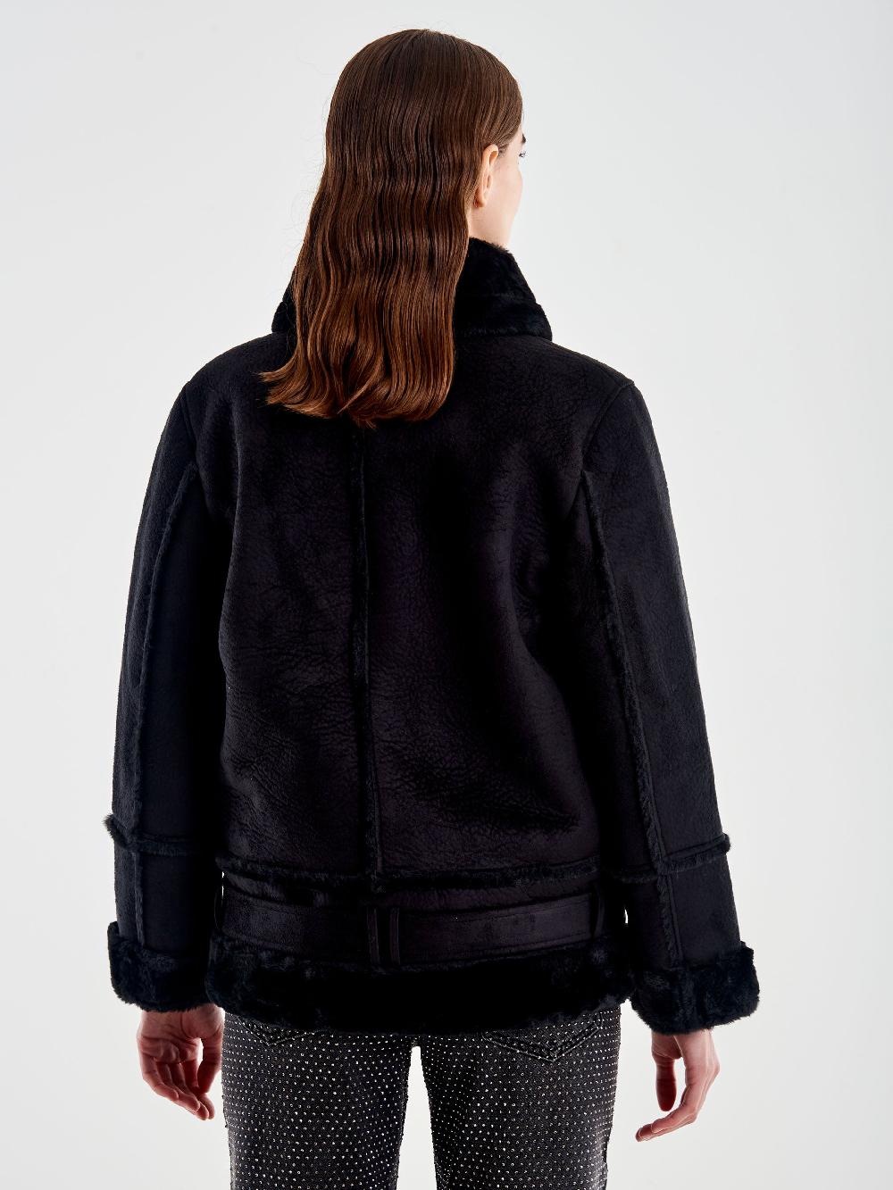 Vicolo Giubbotto Biker Oversized Scamosciato Nero Ultimi due giorni