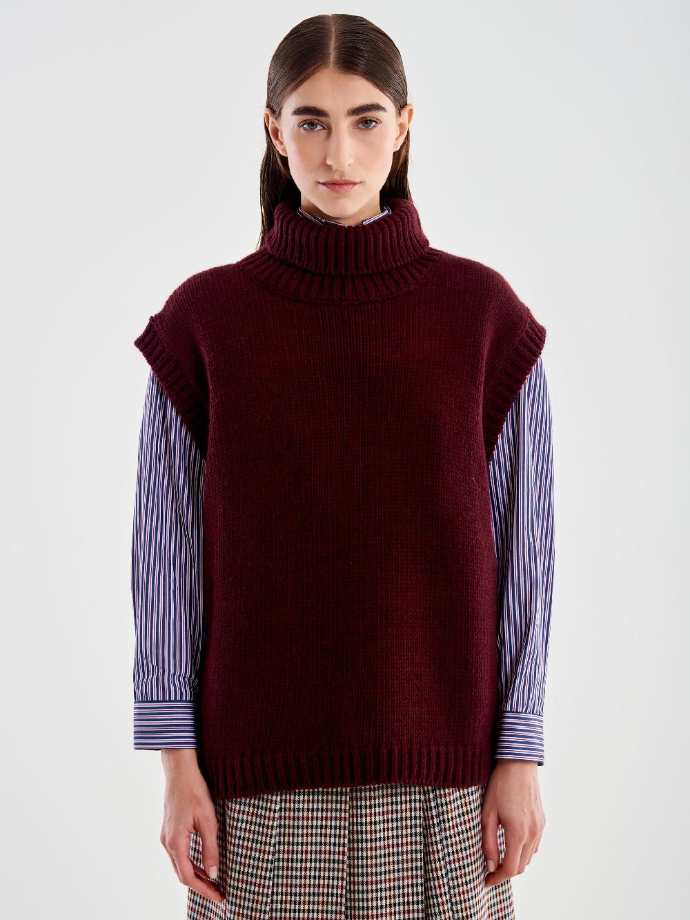 Vicolo Pull Collo Alto senza Maniche Bordeaux Promozione Limitata