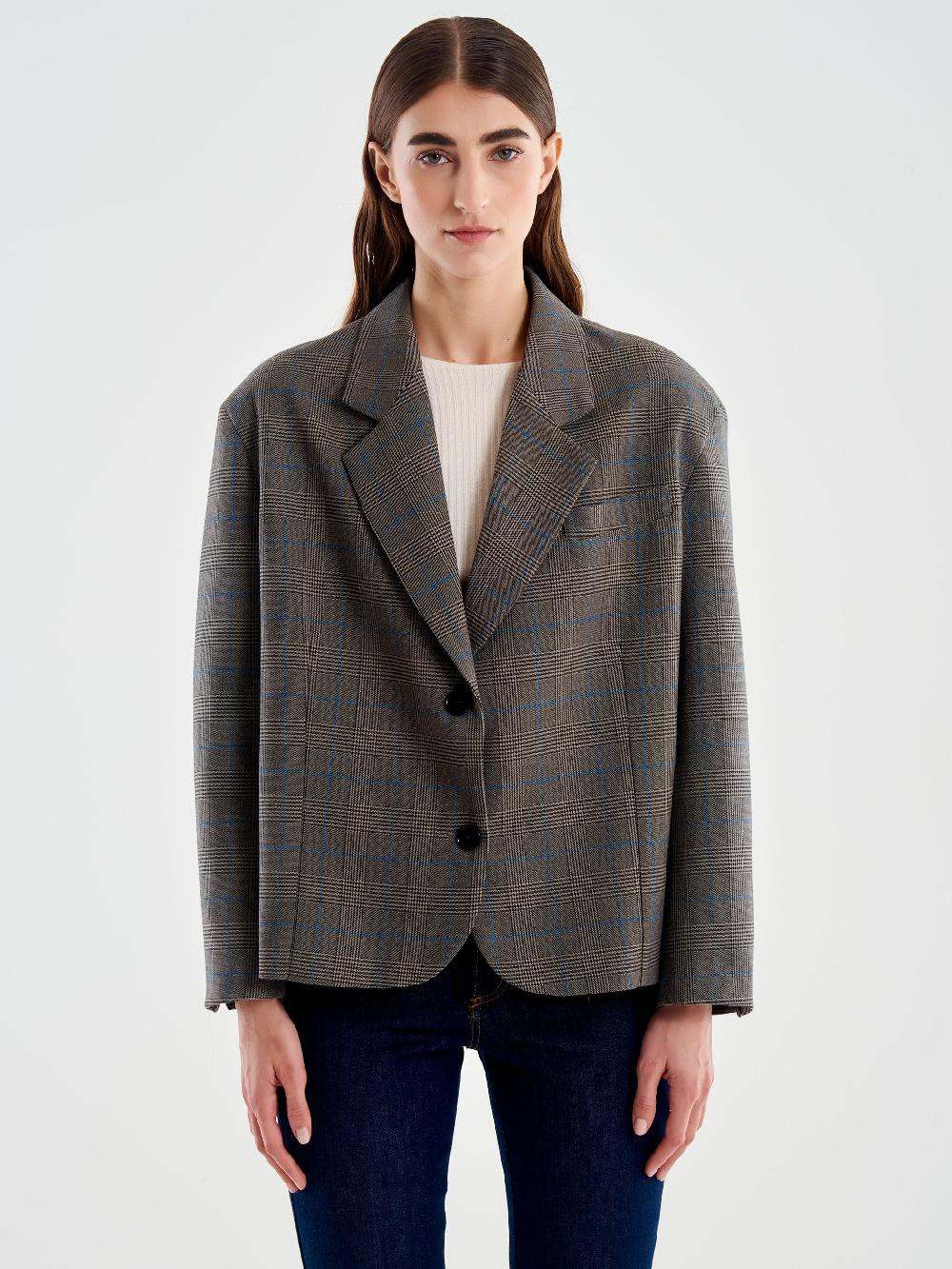 Vicolo Giacca Oversized Cropped Quadri Marrone Novità
