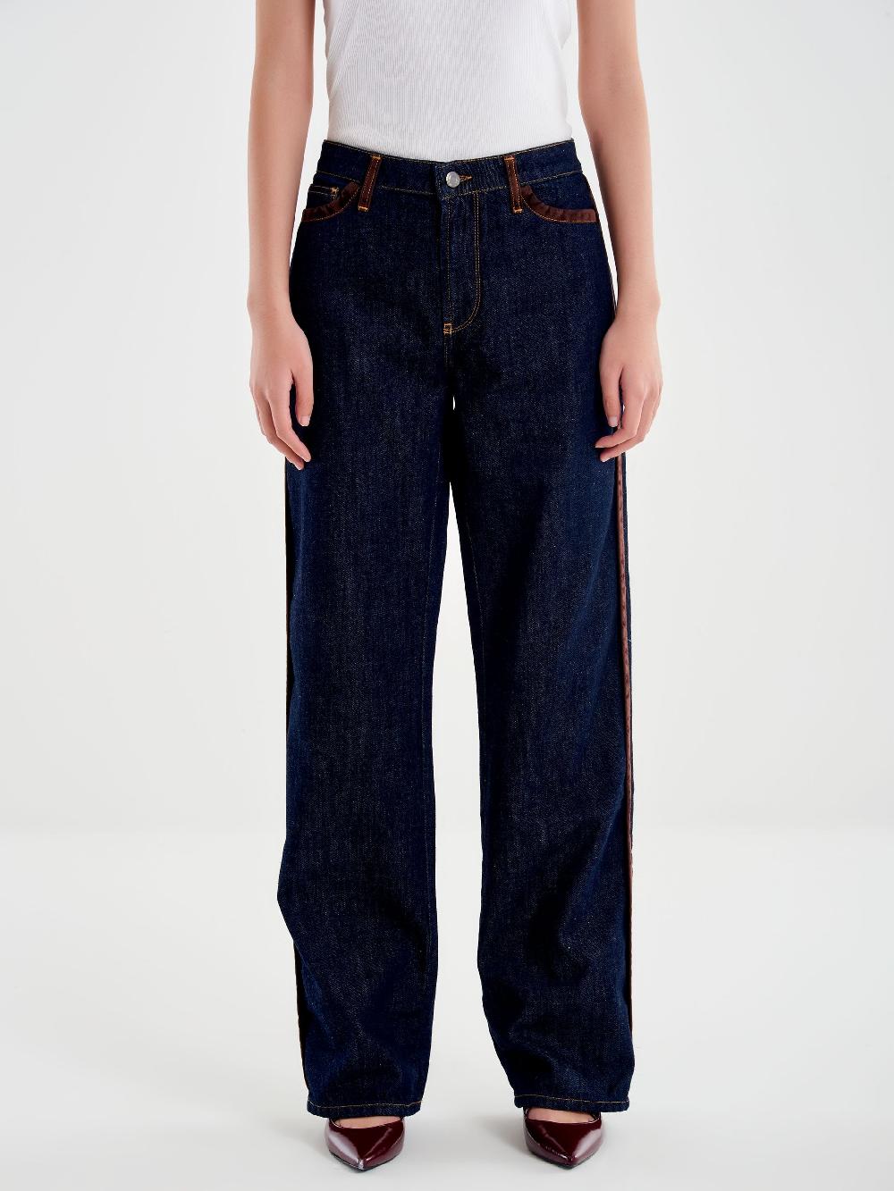 Vicolo Jeans Icon Alex con Profili in Alcantara Blu Vendita