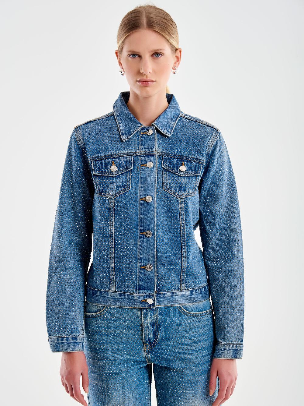 Vicolo Giacca Jeans con Strass Blu Negozi Online