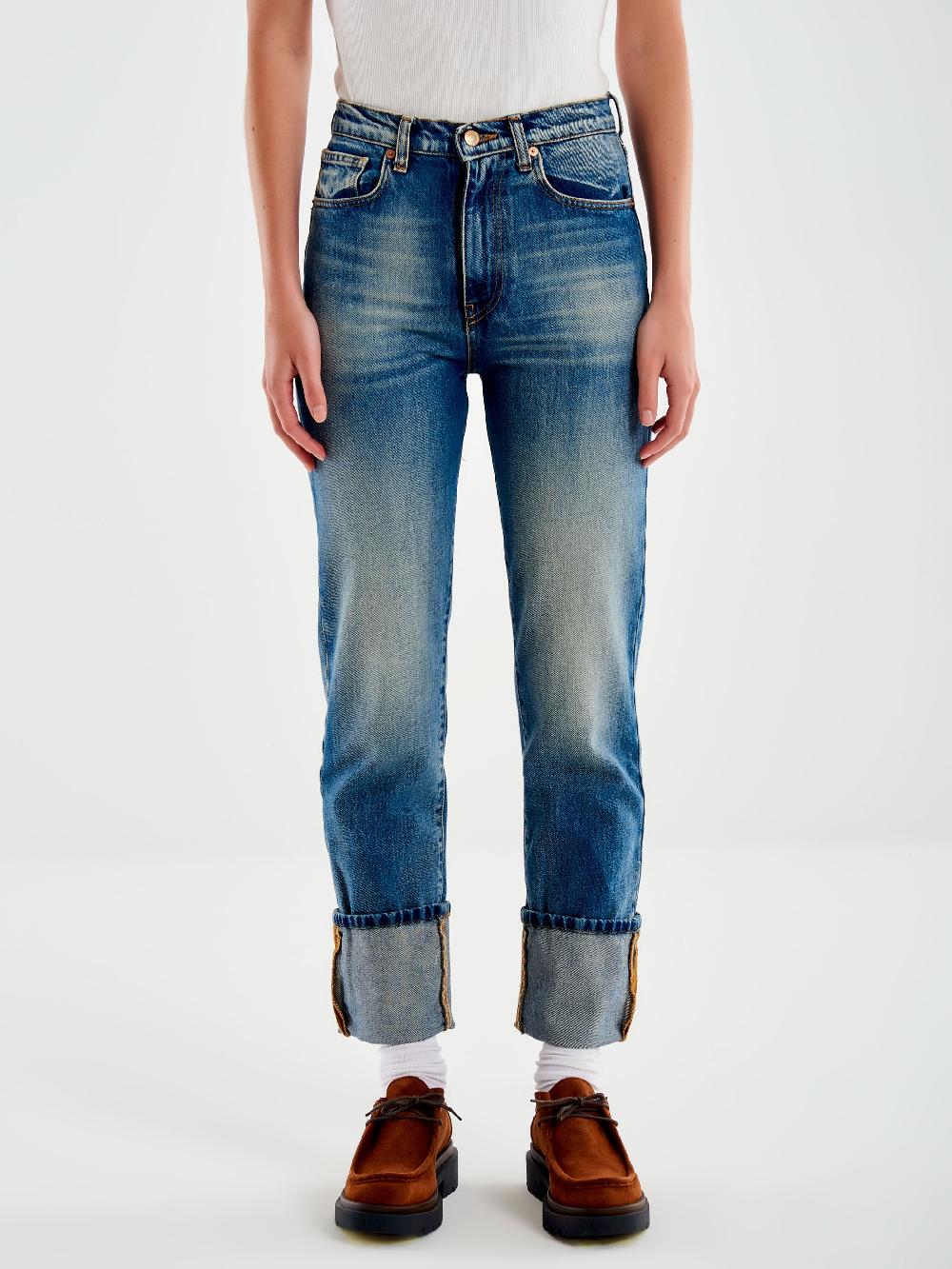 Vicolo Jeans Straight con Risvolto Blu Sottocosto
