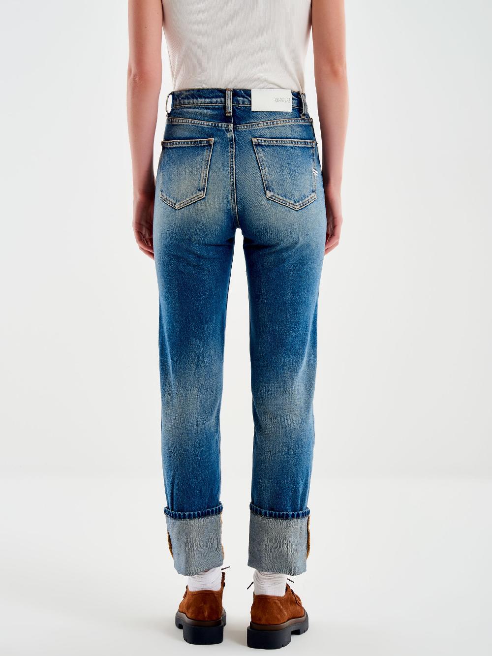 Vicolo Jeans Straight con Risvolto Blu Sottocosto