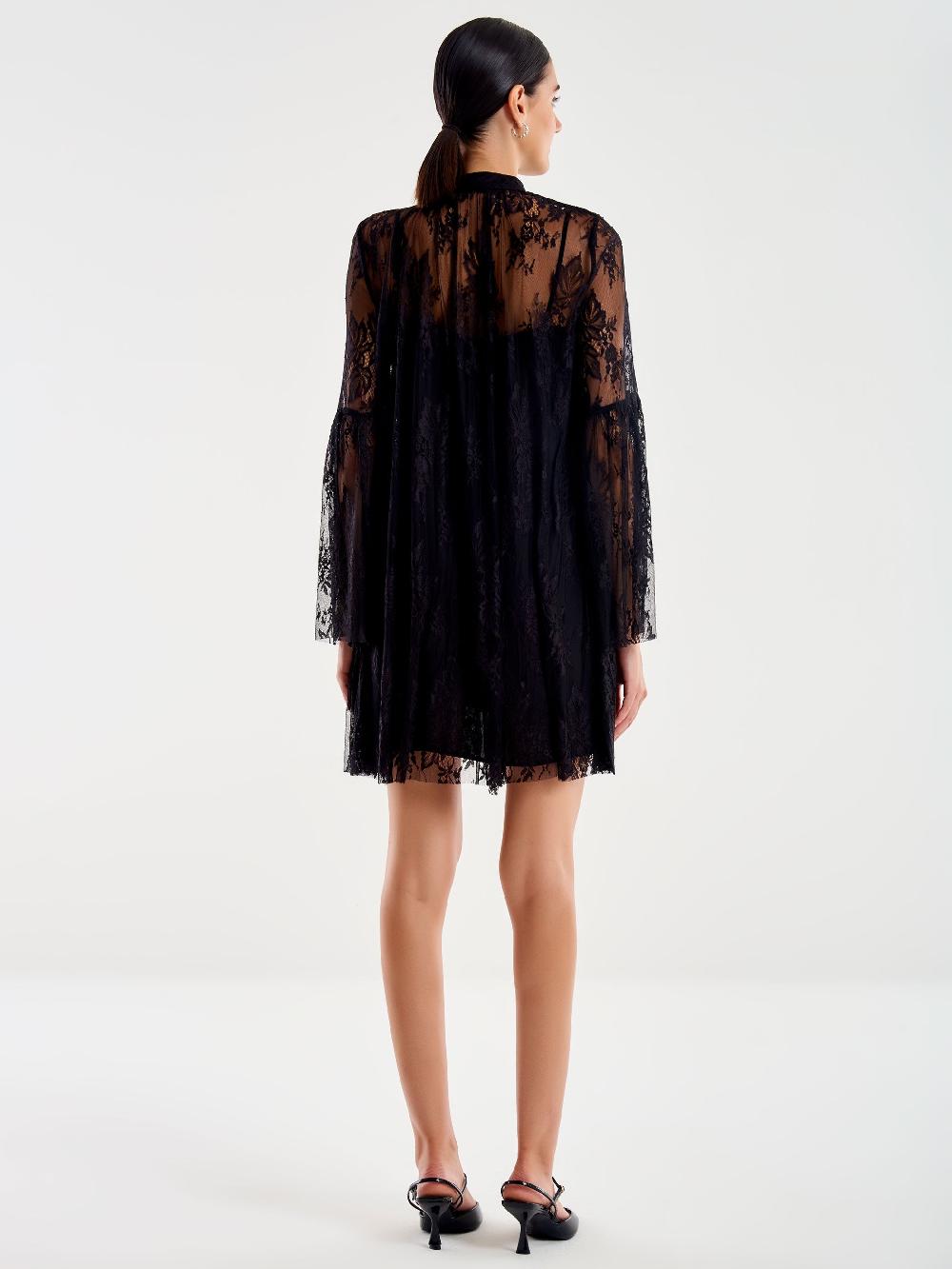 Vicolo Abito Corto in Pizzo con Jabot Nero 2025