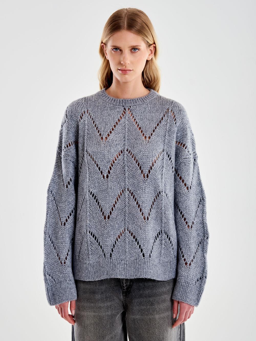 Vicolo Girocollo Over Trecce Lurex Grigio In Linea