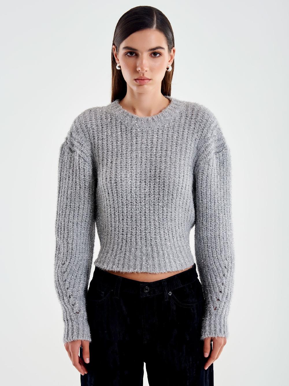 Vicolo Pullover Lurex con Laccio Dietro Grigio Qualità