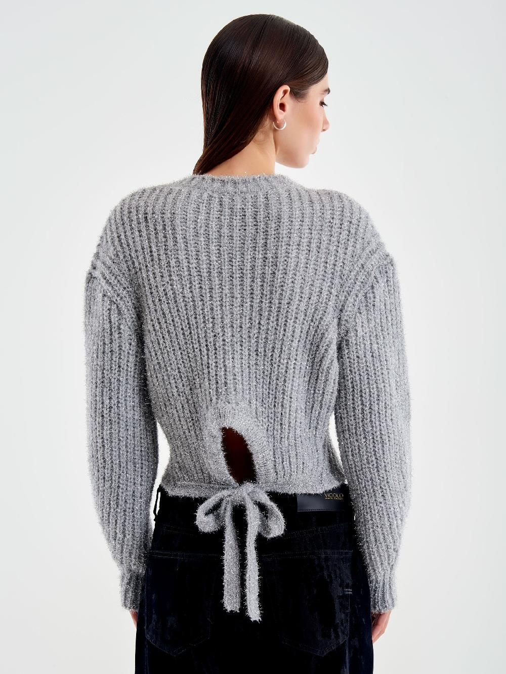 Vicolo Pullover Lurex con Laccio Dietro Grigio Qualità