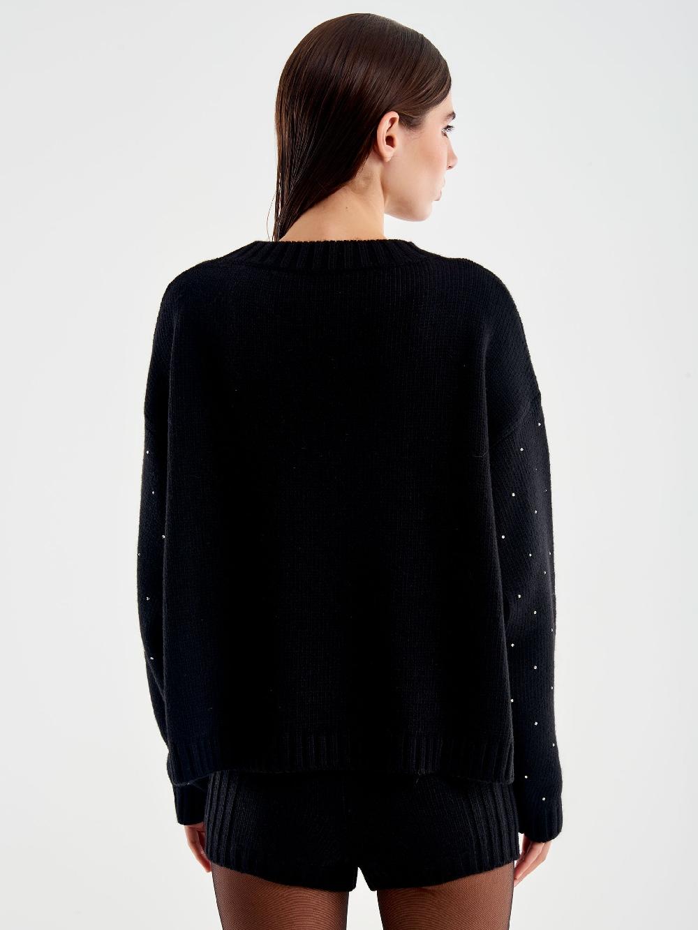 Vicolo Pullover Girocollo con Strass Nero Spedizione Gratuita