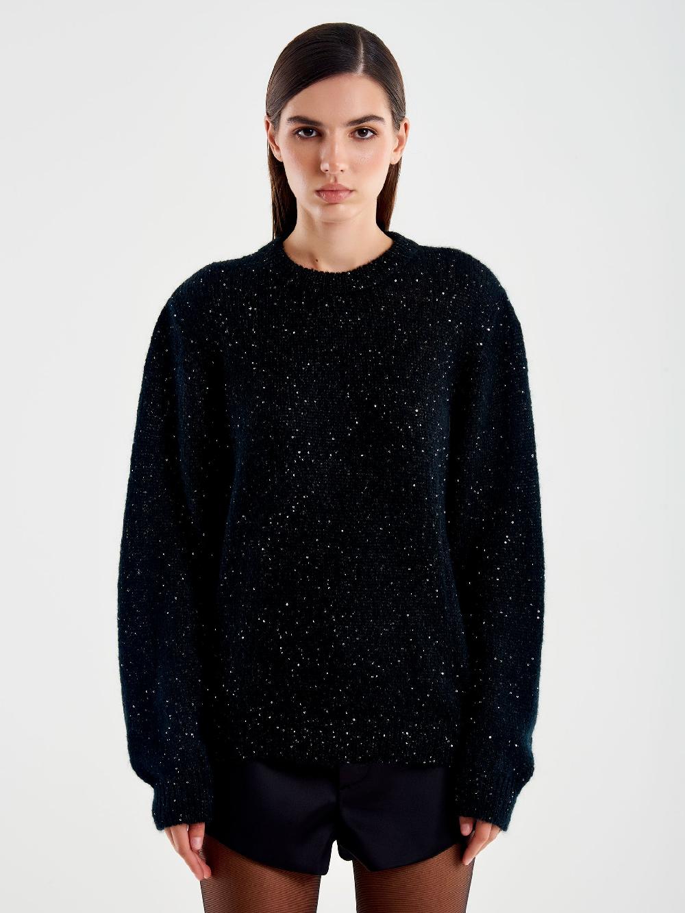 Vicolo Pull Girocollo con Bottoni Retro e Strass Nero Pezzi Unici