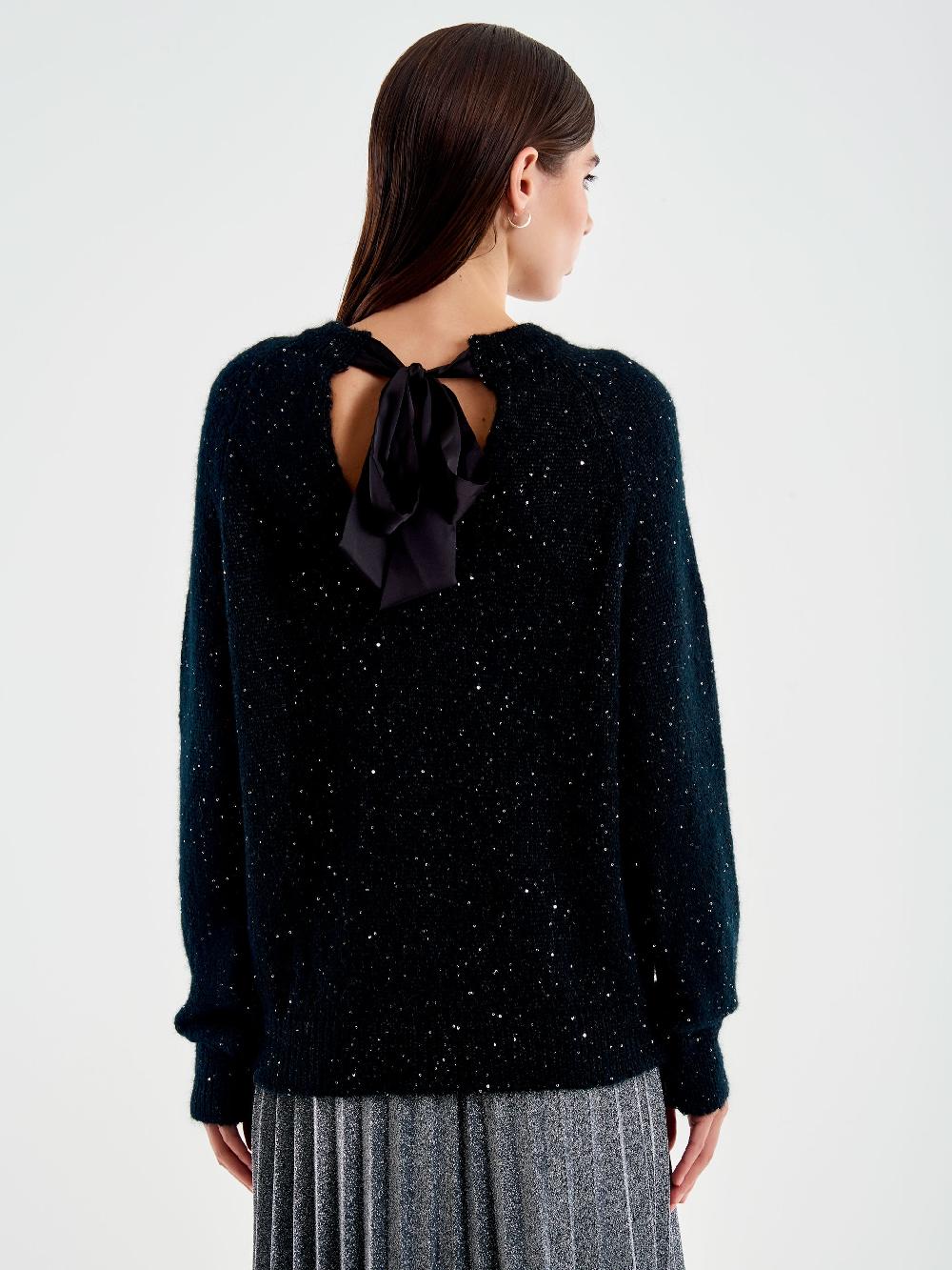 Vicolo Pull Girocollo con Fiocco Raso Nero Soddisfazione Garantita