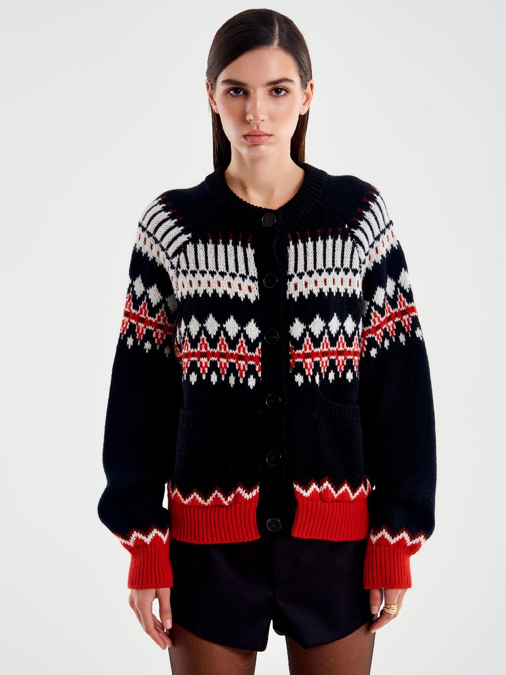 Vicolo Cardigan con Tasche Motivo Jaquard Nero Negozi Online