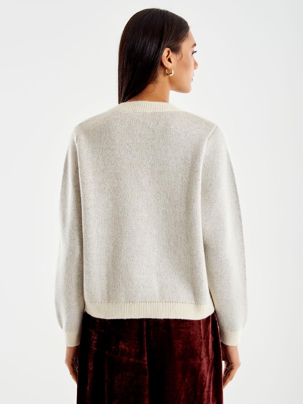 Vicolo Pull Con Orsetto Ricamato Bianco Consegna Veloce
