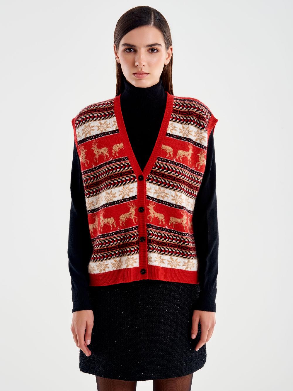 Vicolo Cardigan scollo a V Motivo Atzeco Rosso Promozione Limitata