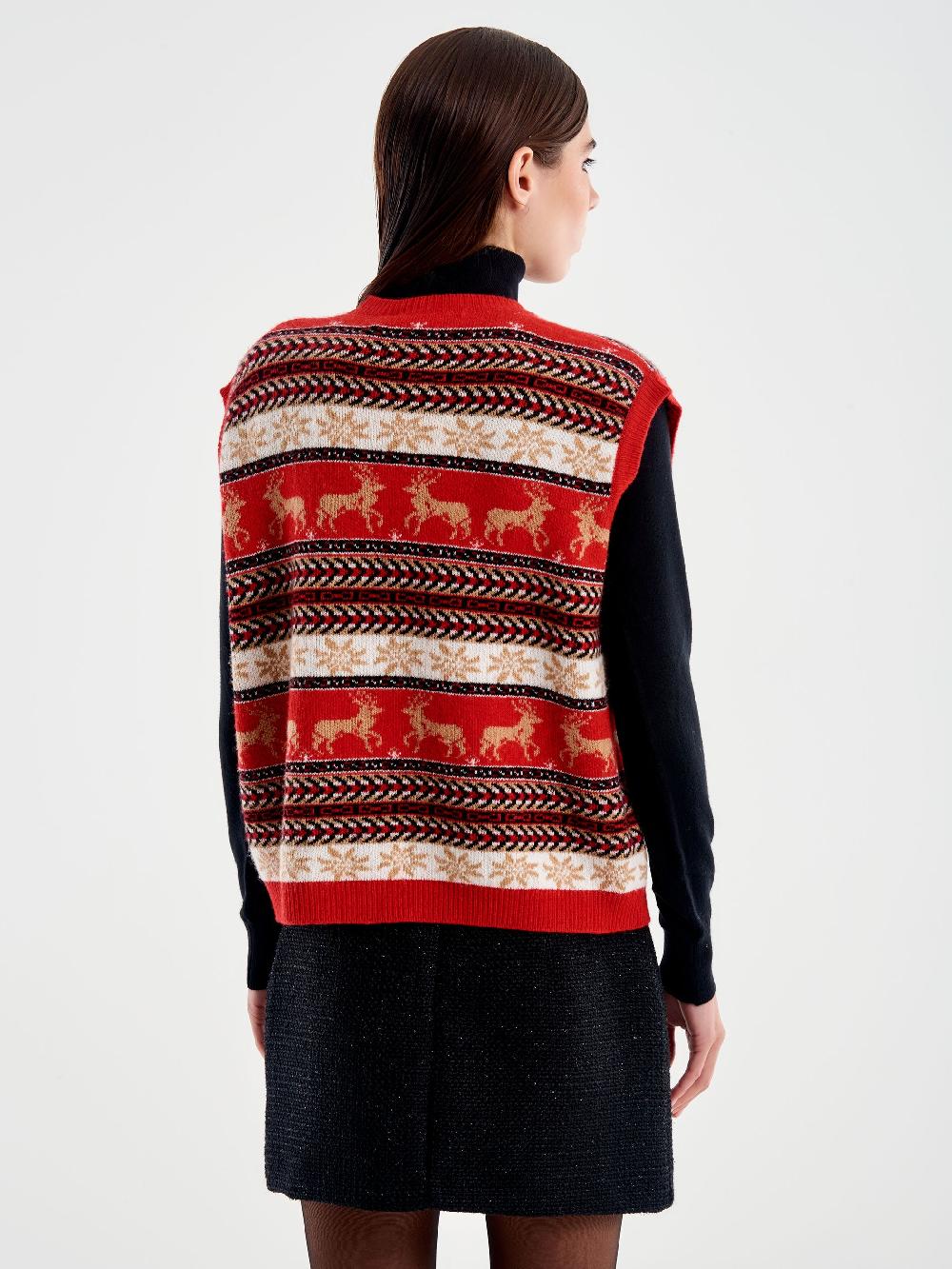Vicolo Cardigan scollo a V Motivo Atzeco Rosso Promozione Limitata