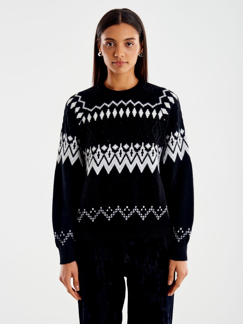 Vicolo Pull Jaquard in Maglia Nero Shopping Online