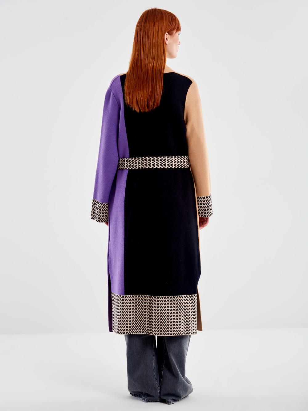 Vicolo Cappotto in Maglia Fantasia Color Block Nero Online