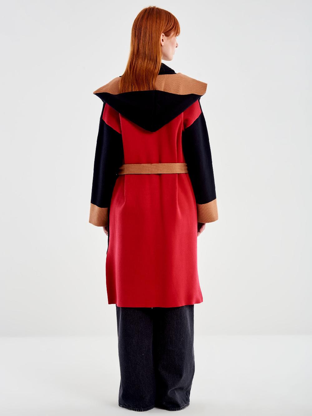 Vicolo Cappotto in Maglia Color Block con Cappuccio Nero Outlet