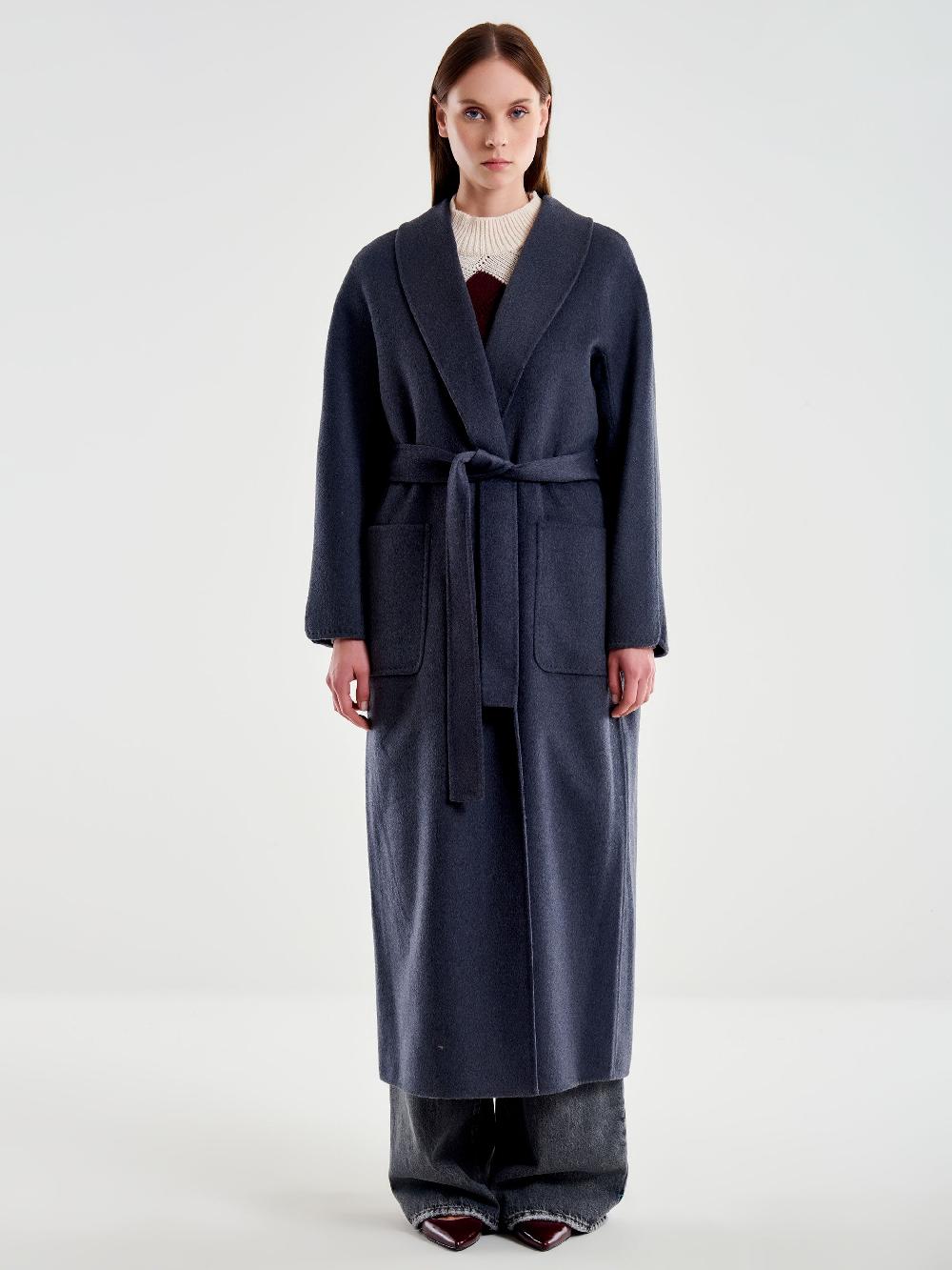 Vicolo Cappotto con Cintura Lungo Grigio Vendita Calda
